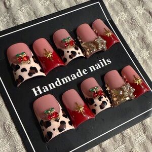 NEW Cherry Red and Leopard Print Press-On Nails
